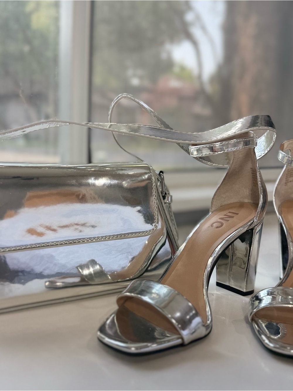 INC International Concepts Silver Metallic Block Heel Sandals